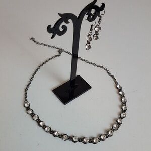 🆕Gunmetal‎ & Rhinestone 3pc Necklace Set